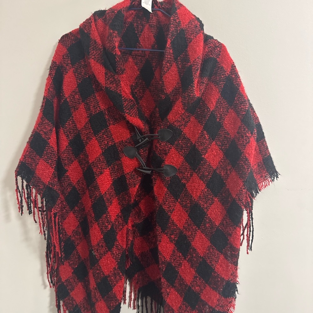 Maurices Red and Black Checkered Cape